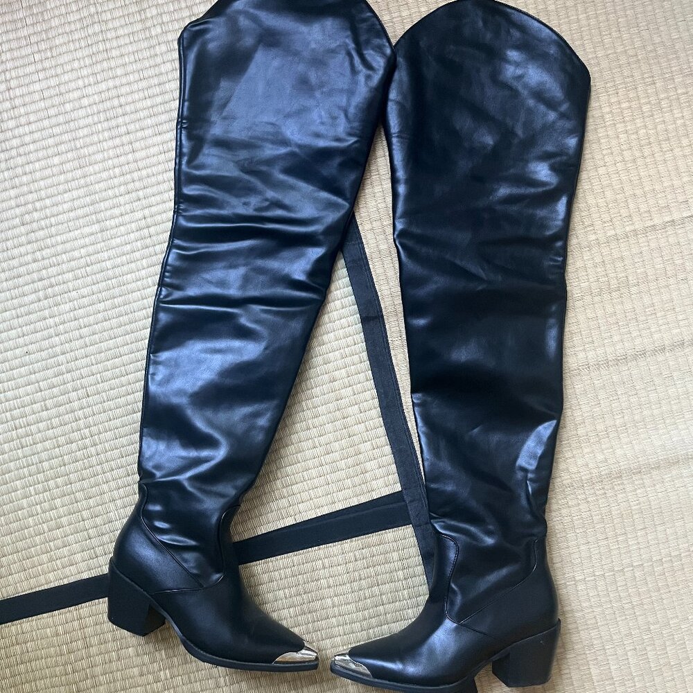 RIA-BLACK THIGH HIGH WESTERN BOOT